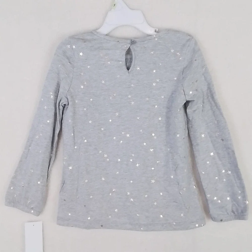 OshKosh Long Sleeve Cotton Top Tee Size 4 Gray‎ w/ Gold Stars